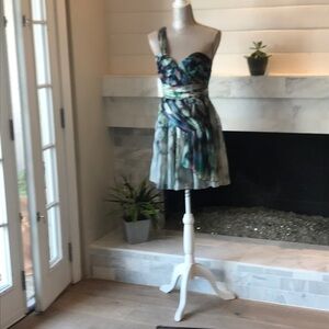 ABS Allen Schwartz One Shoulder Silk Dress 2 EUC